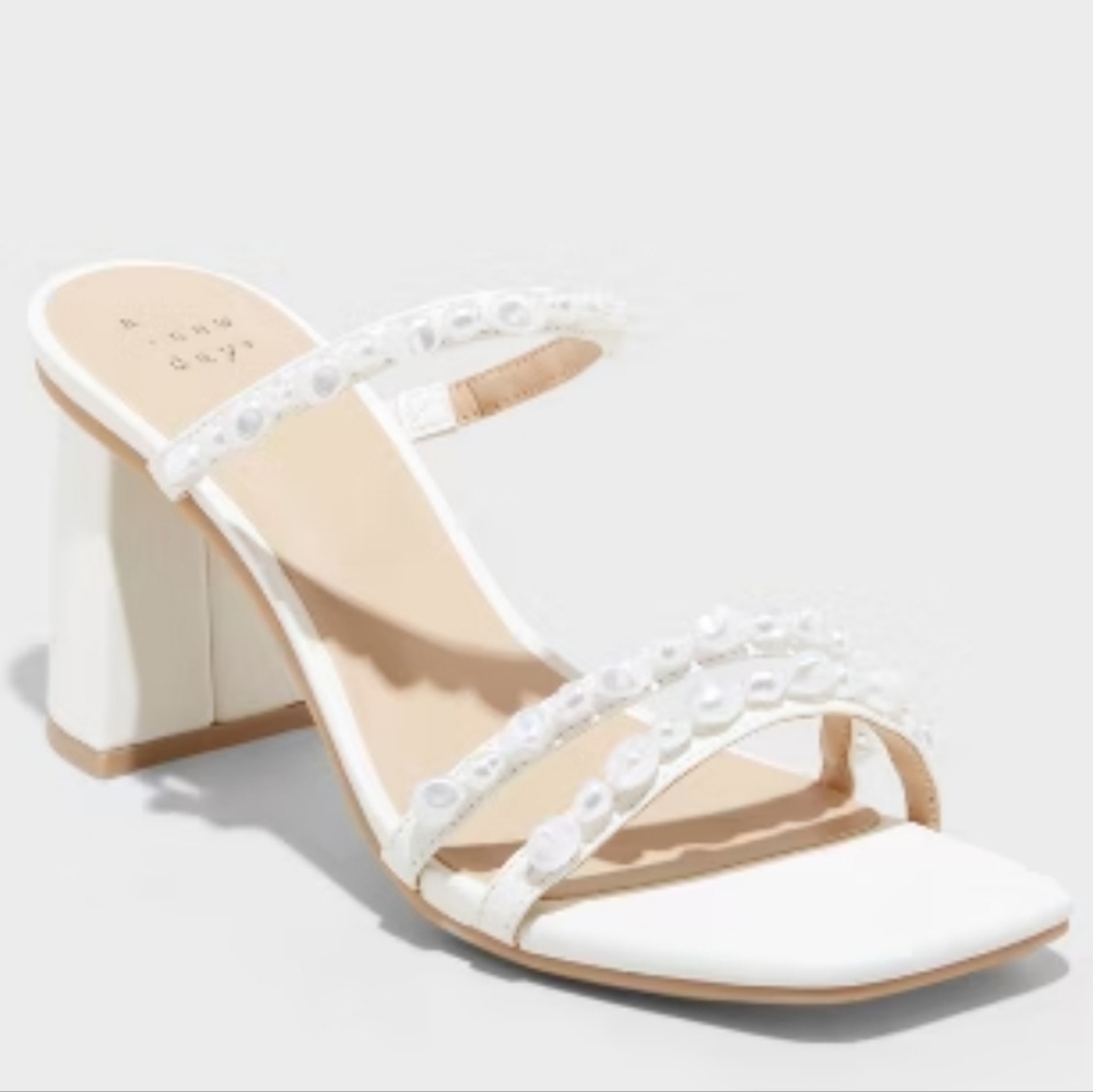 a new day White Embellished Block Heel Sandals